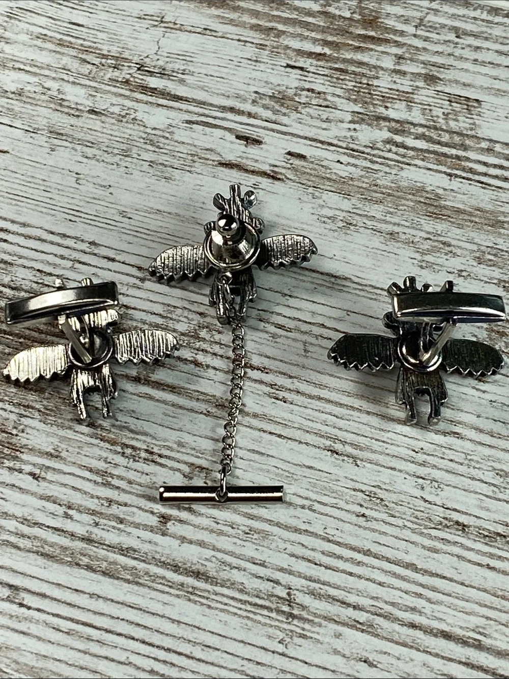 Vtg 1970s Thunderbird Cufflinks Tie Tac Set Faux Turquoise Fred Harvey Style
